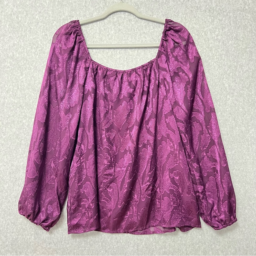 Mason & Belle Purple Satin Brocade Blouse Size XL NWT Square Neckline Romantic - Picture 6 of 12
